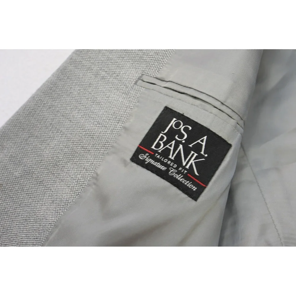 Jos a Bank Sport Coat Mens 40L Grey Textured Two Button Double Vent Blazer